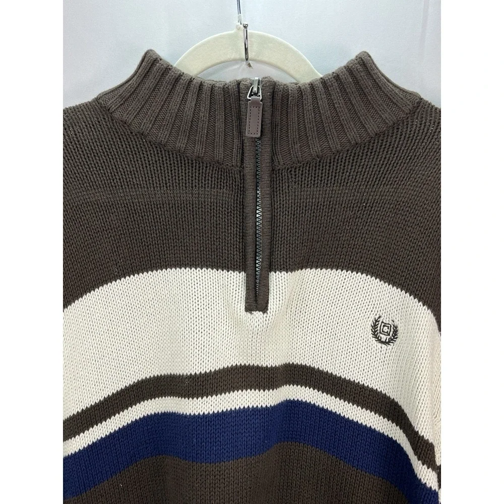 Chaps Ralph Lauren Brown Sweater White Blue Striped 1/4 Zip Pullover Mens Sz 3XL